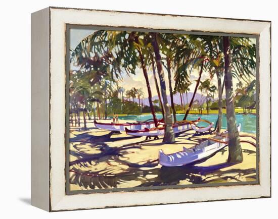 Three Canoes and Palm Shadows-Darrell Hill-Framed Premier Image Canvas