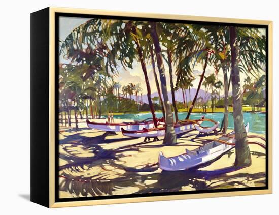 Three Canoes and Palm Shadows-Darrell Hill-Framed Premier Image Canvas