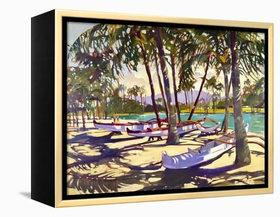 Three Canoes and Palm Shadows-Darrell Hill-Framed Premier Image Canvas