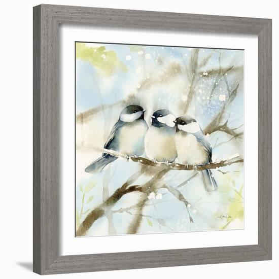 Three Chickadees in Spring Sq-Katrina Pete-Framed Art Print