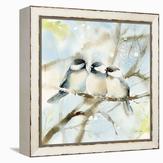 Three Chickadees in Spring Sq-Katrina Pete-Framed Stretched Canvas