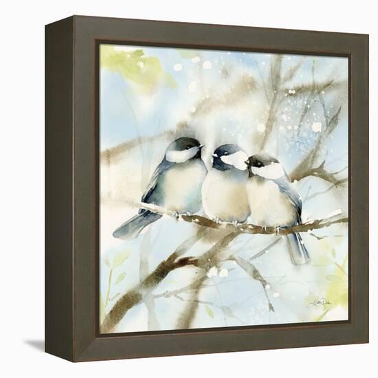 Three Chickadees in Spring Sq-Katrina Pete-Framed Stretched Canvas