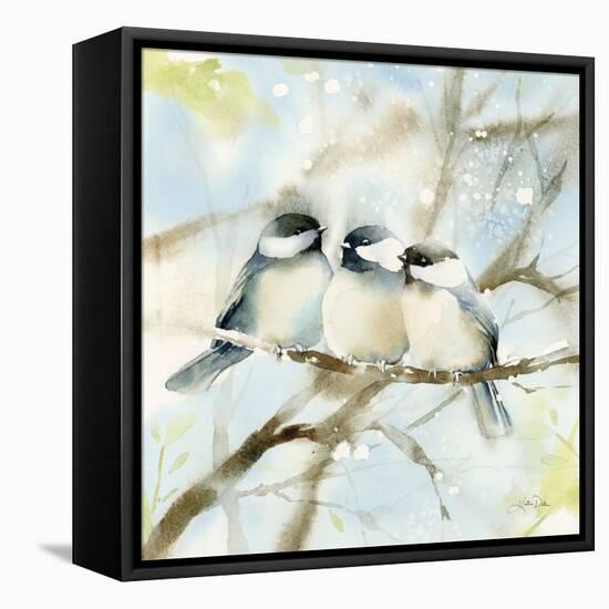 Three Chickadees in Spring Sq-Katrina Pete-Framed Stretched Canvas