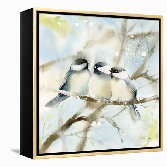 Three Chickadees in Spring Sq-Katrina Pete-Framed Stretched Canvas