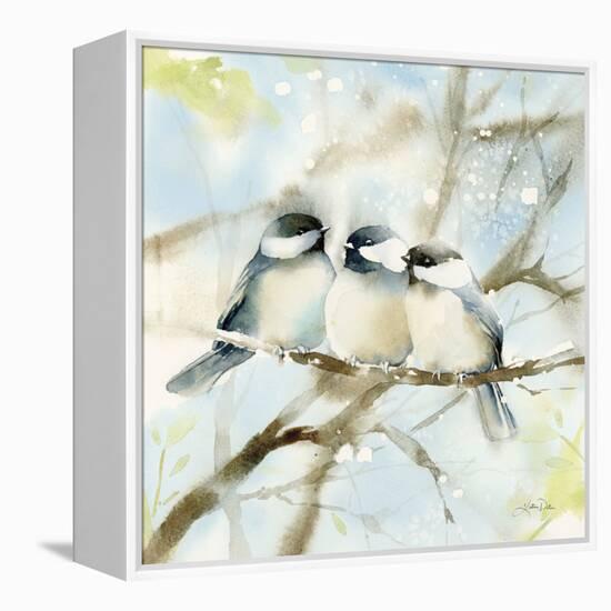 Three Chickadees in Spring Sq-Katrina Pete-Framed Stretched Canvas