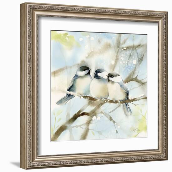 Three Chickadees in Spring Sq-Katrina Pete-Framed Art Print