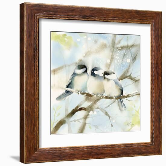 Three Chickadees in Spring Sq-Katrina Pete-Framed Art Print