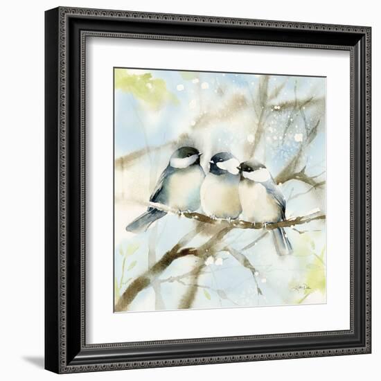 Three Chickadees in Spring Sq-Katrina Pete-Framed Art Print