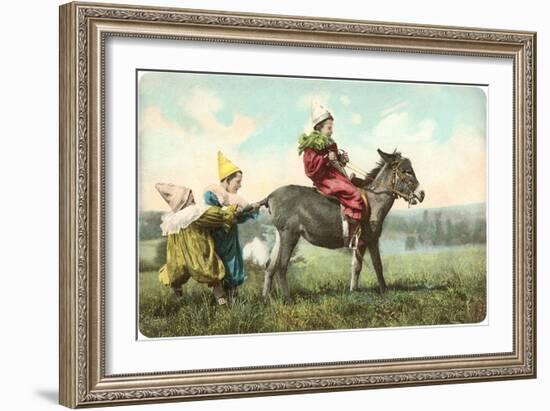 Three Child-Clowns with Burro-null-Framed Art Print