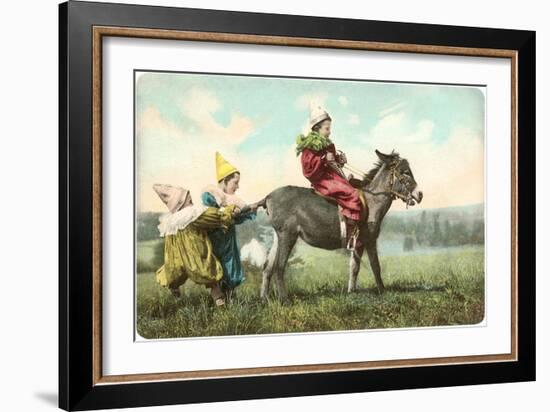 Three Child-Clowns with Burro-null-Framed Art Print