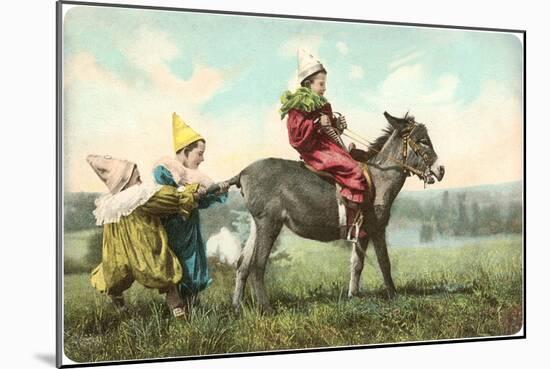 Three Child-Clowns with Burro-null-Mounted Art Print