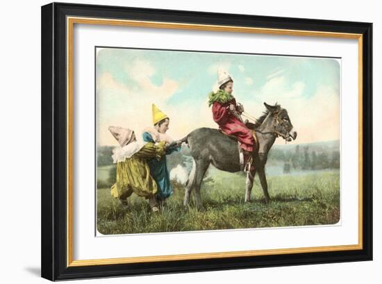 Three Child-Clowns with Burro-null-Framed Art Print