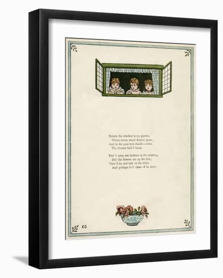 Three Children Looking Out of a Window-Kate Greenaway-Framed Art Print