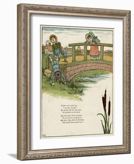 Three Children Playing on a Bridge-Kate Greenaway-Framed Art Print