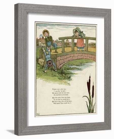 Three Children Playing on a Bridge-Kate Greenaway-Framed Art Print