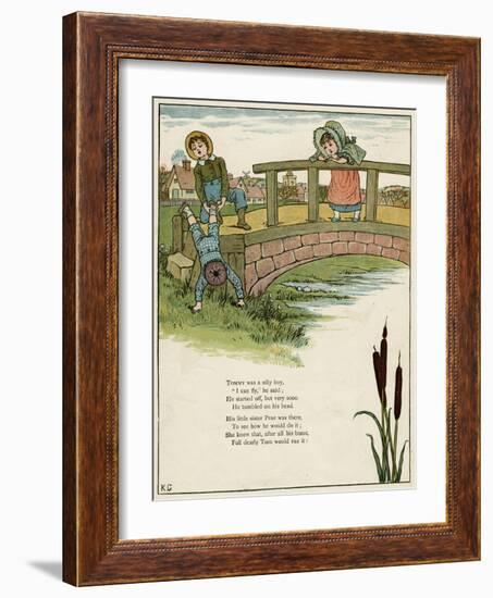 Three Children Playing on a Bridge-Kate Greenaway-Framed Art Print