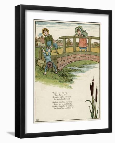 Three Children Playing on a Bridge-Kate Greenaway-Framed Art Print