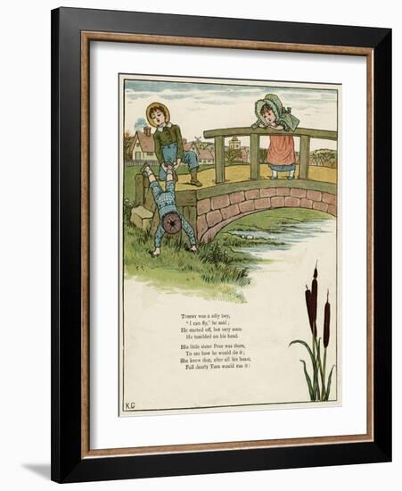 Three Children Playing on a Bridge-Kate Greenaway-Framed Art Print