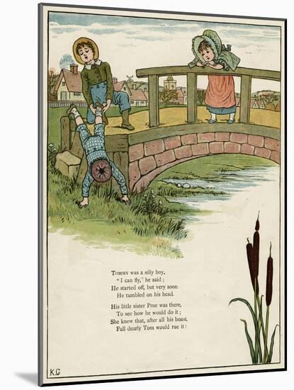 Three Children Playing on a Bridge-Kate Greenaway-Mounted Art Print