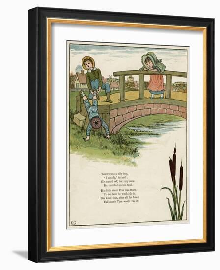 Three Children Playing on a Bridge-Kate Greenaway-Framed Art Print