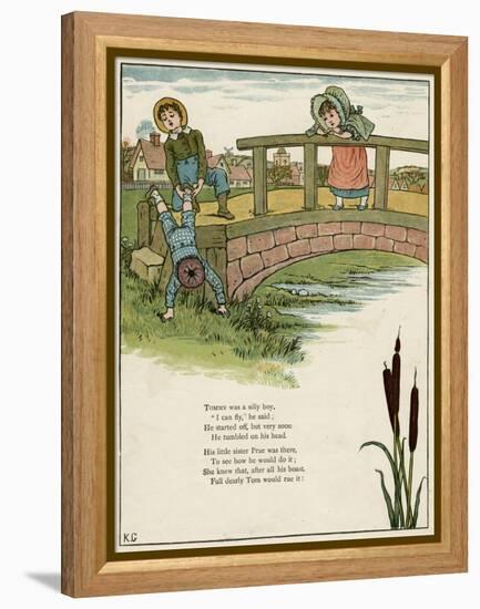 Three Children Playing on a Bridge-Kate Greenaway-Framed Stretched Canvas