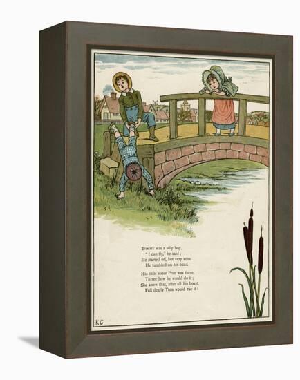 Three Children Playing on a Bridge-Kate Greenaway-Framed Stretched Canvas
