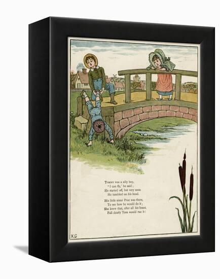 Three Children Playing on a Bridge-Kate Greenaway-Framed Stretched Canvas