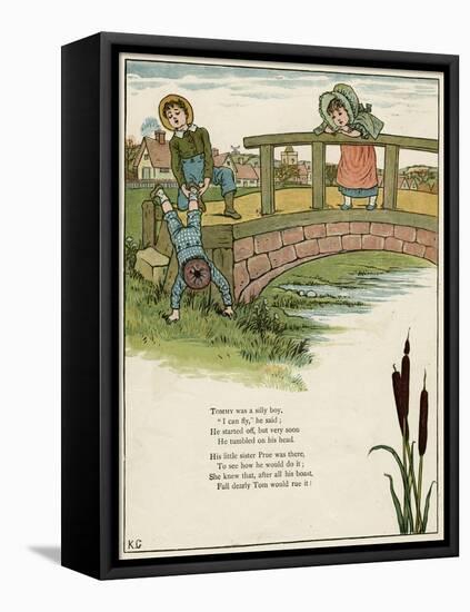 Three Children Playing on a Bridge-Kate Greenaway-Framed Stretched Canvas