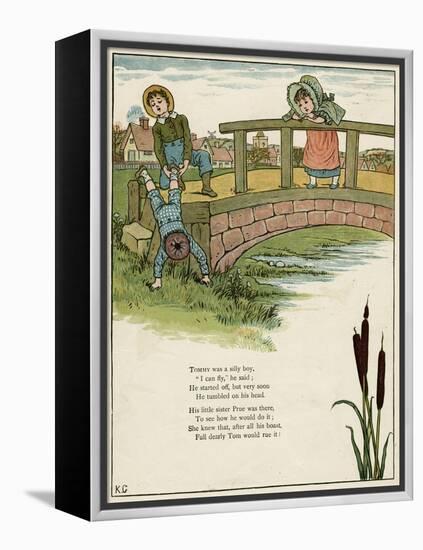 Three Children Playing on a Bridge-Kate Greenaway-Framed Stretched Canvas