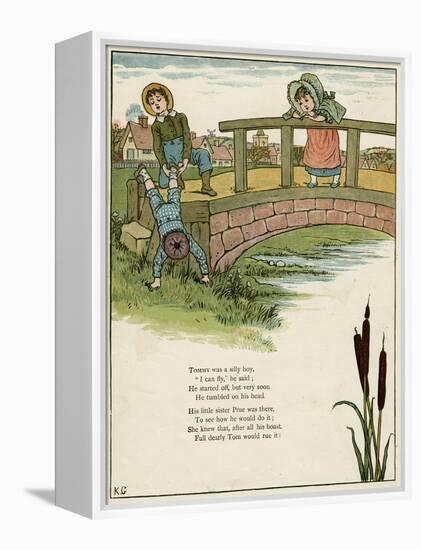 Three Children Playing on a Bridge-Kate Greenaway-Framed Stretched Canvas