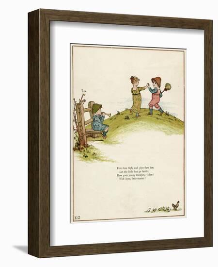 Three Children Playing on a Hill-Kate Greenaway-Framed Photographic Print