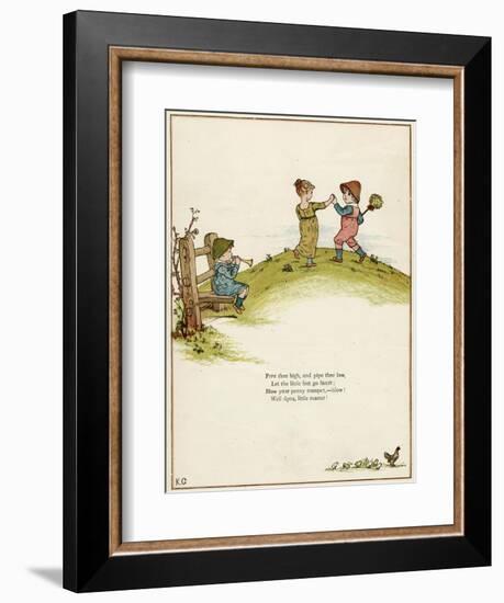 Three Children Playing on a Hill-Kate Greenaway-Framed Photographic Print