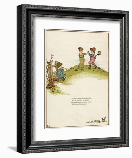 Three Children Playing on a Hill-Kate Greenaway-Framed Photographic Print