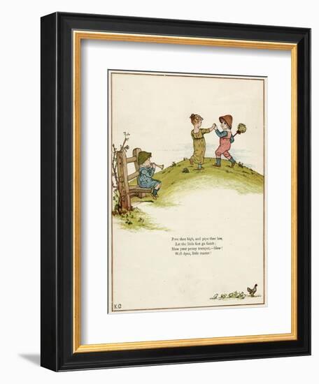 Three Children Playing on a Hill-Kate Greenaway-Framed Photographic Print