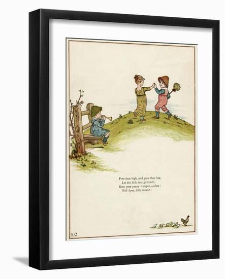 Three Children Playing on a Hill-Kate Greenaway-Framed Photographic Print