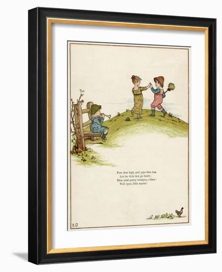 Three Children Playing on a Hill-Kate Greenaway-Framed Photographic Print