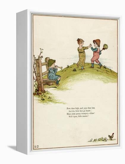 Three Children Playing on a Hill-Kate Greenaway-Framed Premier Image Canvas