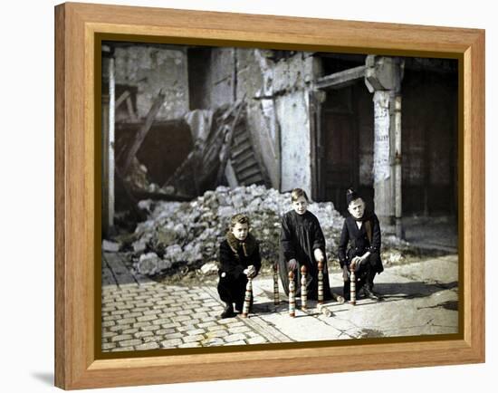 Three Children Playing with Bowling Pins at the Place Drouet d'Erlon, Reims, Marne, France, 1917-Fernand Cuville-Framed Premier Image Canvas