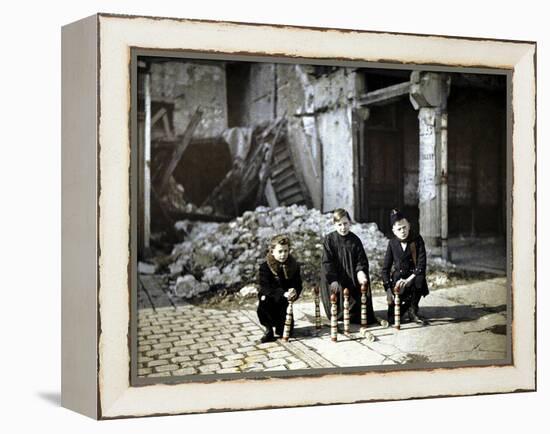 Three Children Playing with Bowling Pins at the Place Drouet d'Erlon, Reims, Marne, France, 1917-Fernand Cuville-Framed Premier Image Canvas