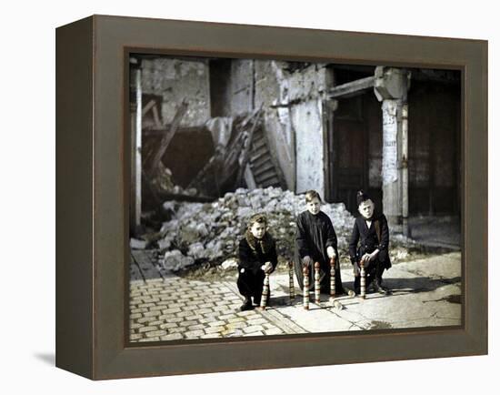 Three Children Playing with Bowling Pins at the Place Drouet d'Erlon, Reims, Marne, France, 1917-Fernand Cuville-Framed Premier Image Canvas