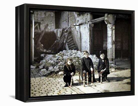 Three Children Playing with Bowling Pins at the Place Drouet d'Erlon, Reims, Marne, France, 1917-Fernand Cuville-Framed Premier Image Canvas