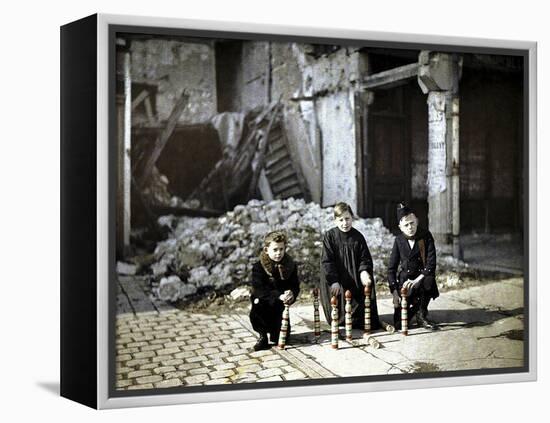 Three Children Playing with Bowling Pins at the Place Drouet d'Erlon, Reims, Marne, France, 1917-Fernand Cuville-Framed Premier Image Canvas