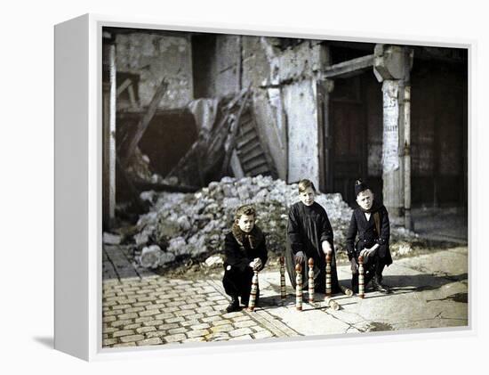 Three Children Playing with Bowling Pins at the Place Drouet d'Erlon, Reims, Marne, France, 1917-Fernand Cuville-Framed Premier Image Canvas