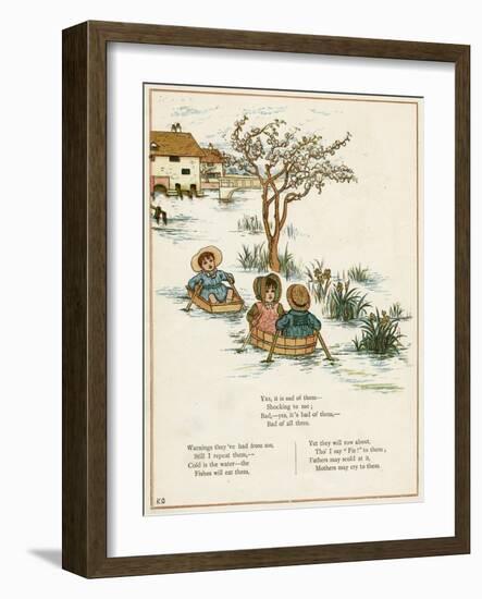 Three Children Rowing on a River-Kate Greenaway-Framed Art Print