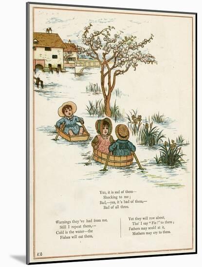 Three Children Rowing on a River-Kate Greenaway-Mounted Art Print