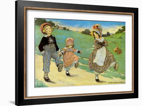 Three Children to London - One Foot Up One Foot Down-Jesse Willcox Smith-Framed Art Print