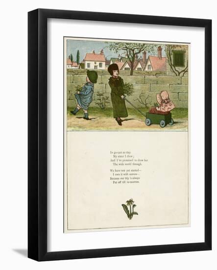 Three Children with a Go-Cart-Kate Greenaway-Framed Art Print