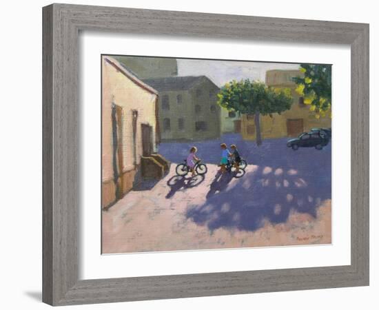 Three Children with Bicycles, Spain-Andrew Macara-Framed Giclee Print