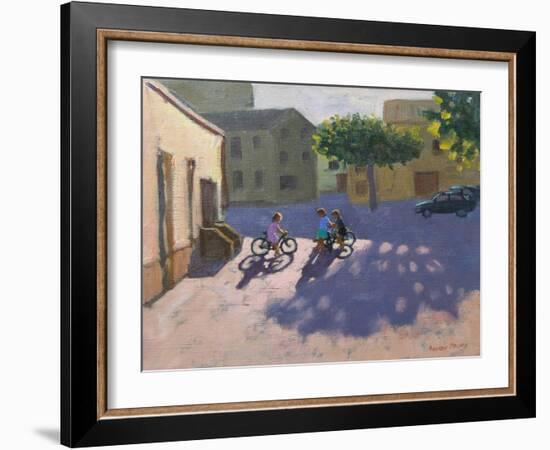 Three Children with Bicycles, Spain-Andrew Macara-Framed Giclee Print