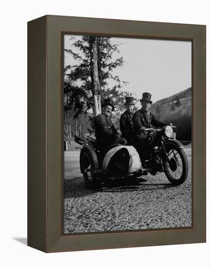 Three Chimney Sweeps Riding a Motorcycle-Dmitri Kessel-Framed Premier Image Canvas